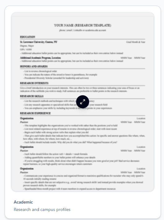 Academic resume template preview